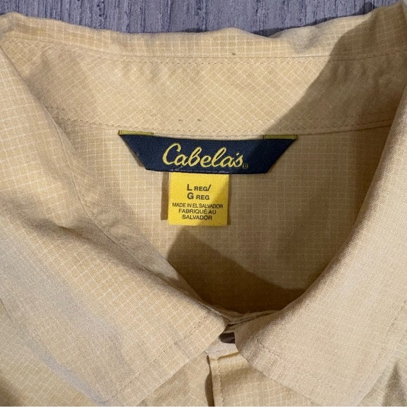 Cabelas Mens LYellow Short Sleeve Button Down Shirt Lightweight Preppy Outdoor - Picture 4 of 9